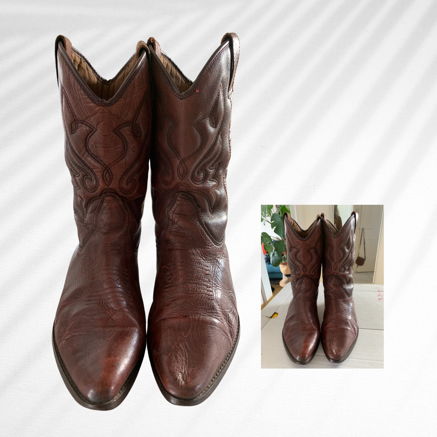 Vintage 80s Leather Western Cowboy Boots 3/4 Length