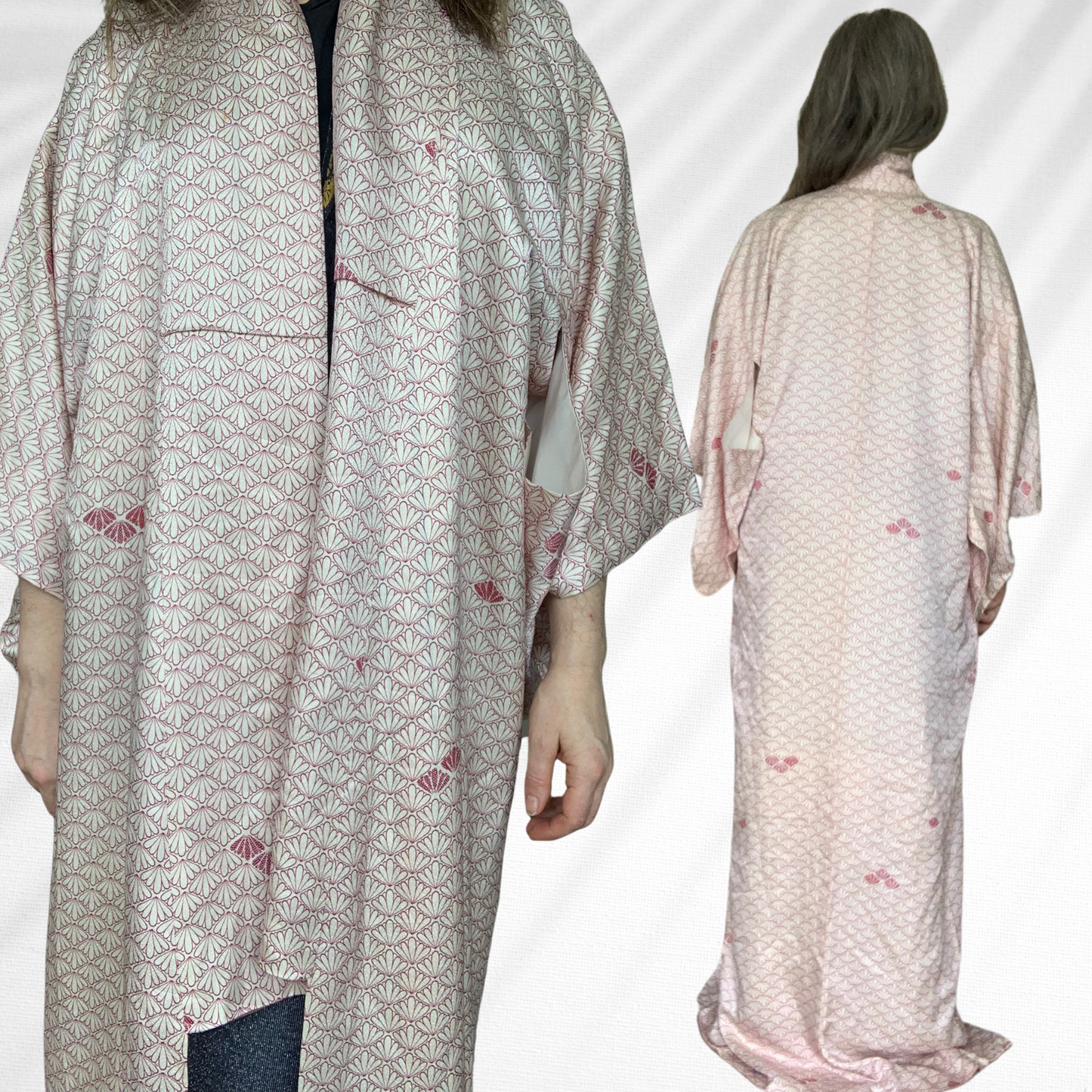 Vintage Full Length Pink and Cream Kimono