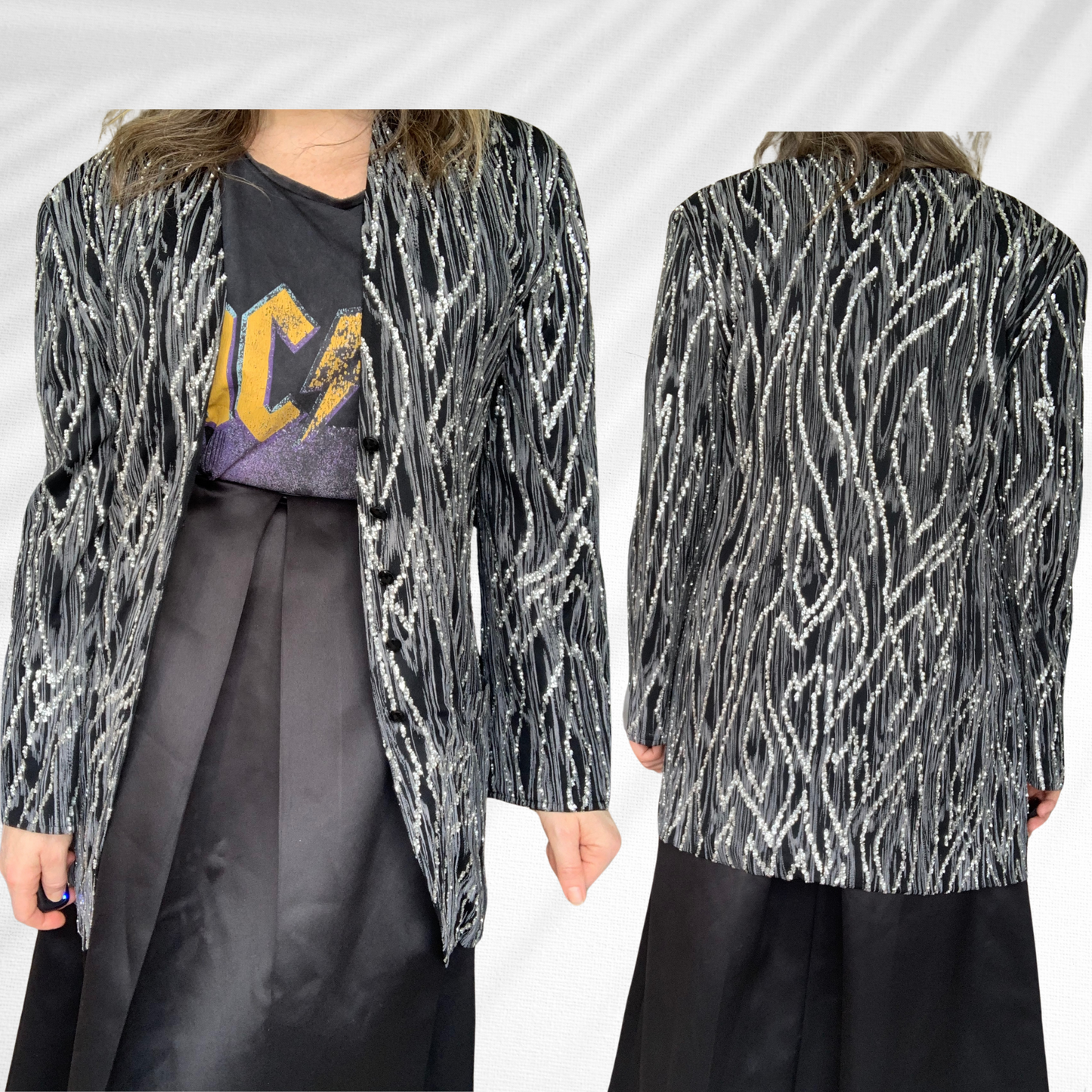 Vintage Jaeger Black and Silver Sparkle Evening Jacket