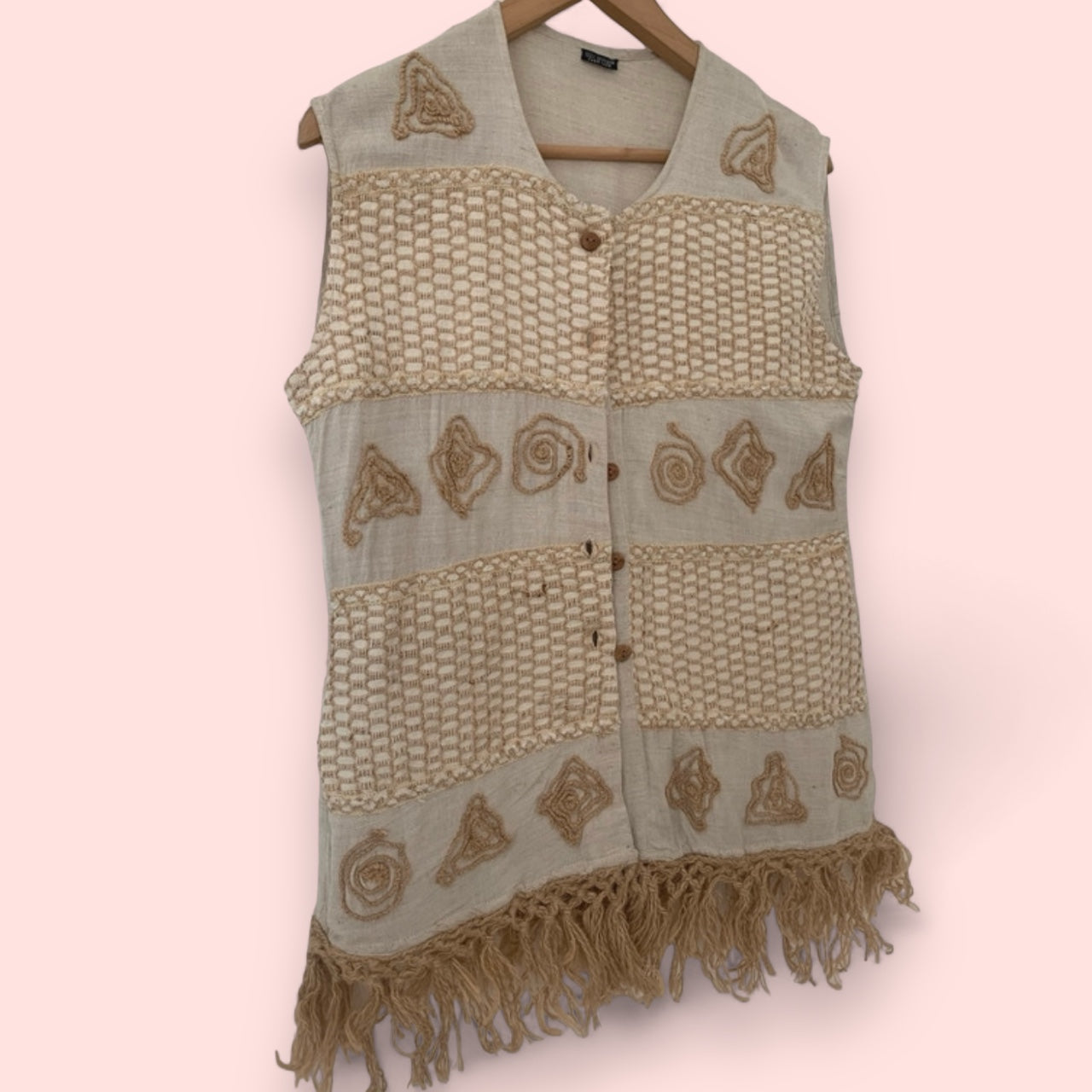 Vintage Boho Seaside Themed Waistcoat With Rattan Tassels