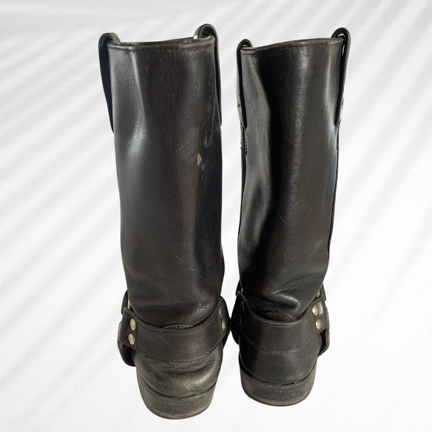 Vintage Buffalo Black Leather Harness Square Toe Bike Boots