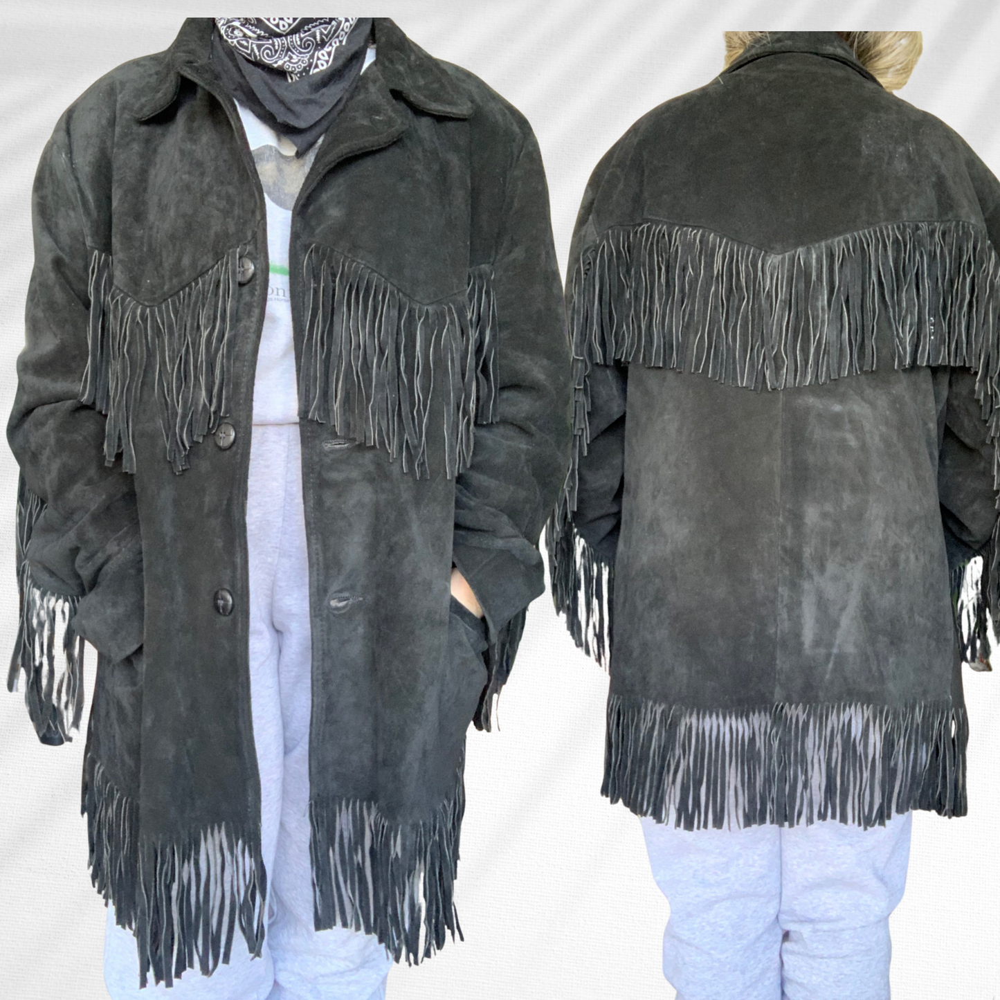 Vintage Black 100% Suede Tassel Jacket