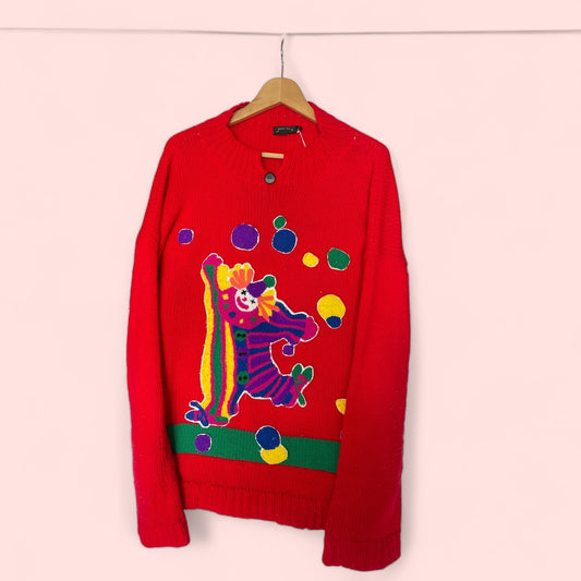 Vintage Jane Bis Red Relaxed Fit Clown Jumper