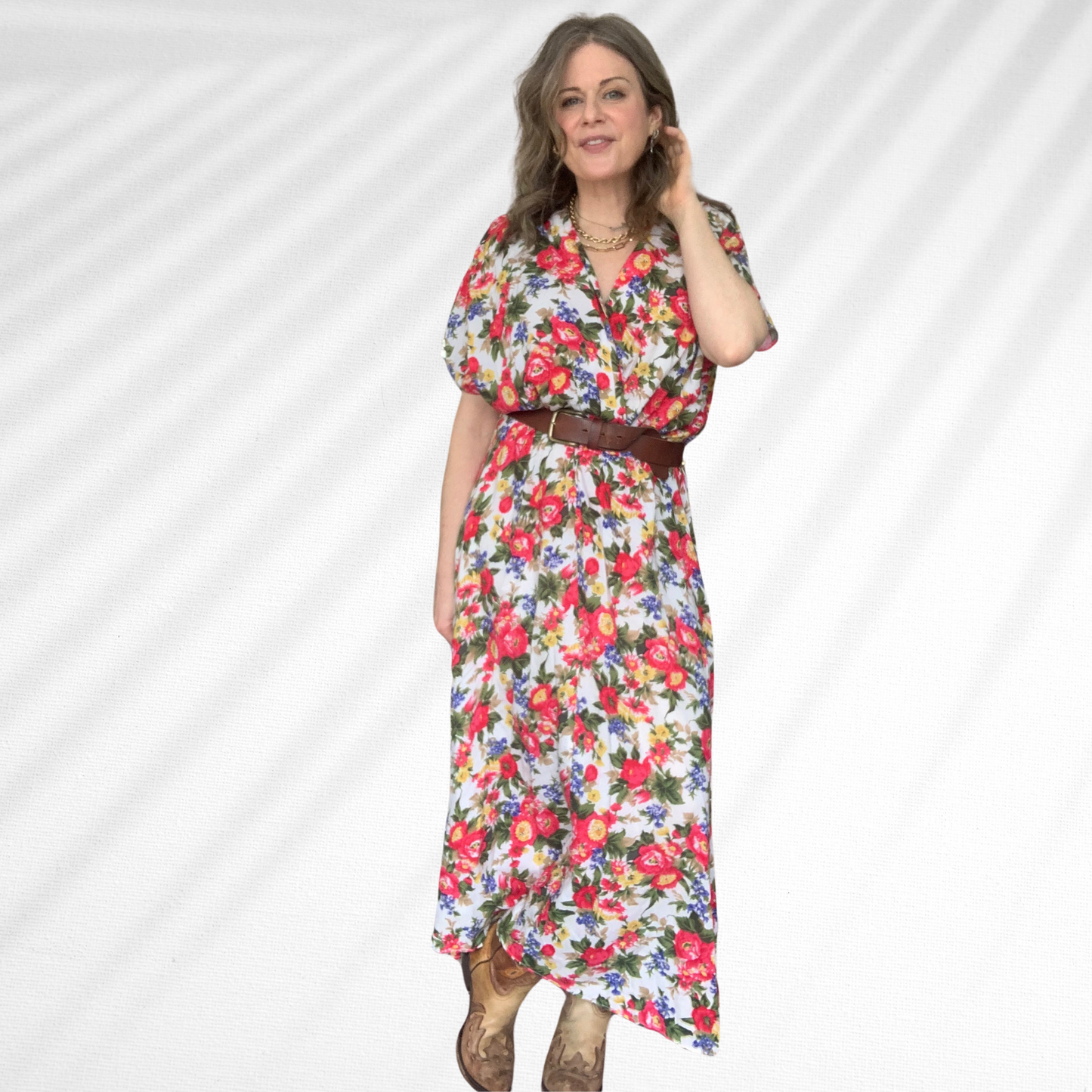 Vintage V-Neck Floral Maxi Dress