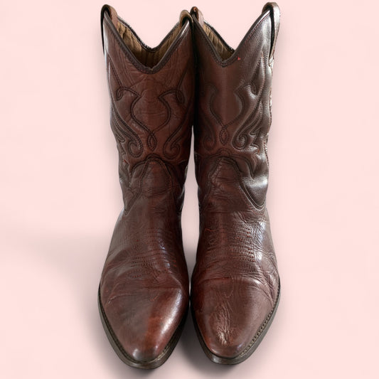 Vintage 80s Leather Western Cowboy Boots 3/4 Length