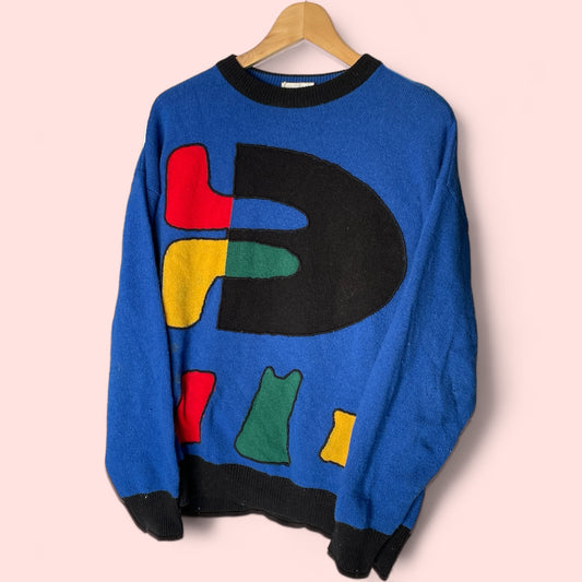 Vintage Abstract Print Wool Jumper