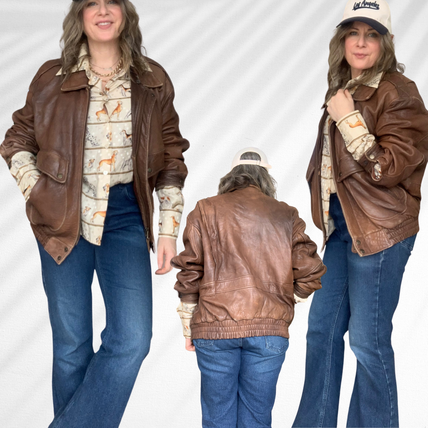 Vintage Soft Brown Leather Bomber Jacket