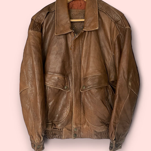 Vintage Soft Brown Leather Bomber Jacket