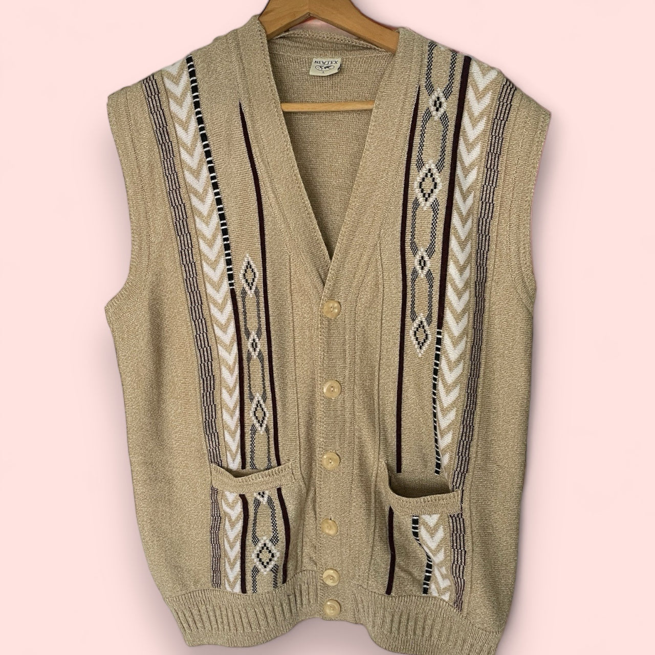 Vintage Abstract Print Cream and Brown Vest/ Waistcoat