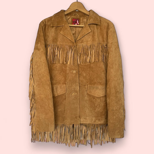 Vintage Cream Suede Boho Vibe Tassel Mid-length Jacket