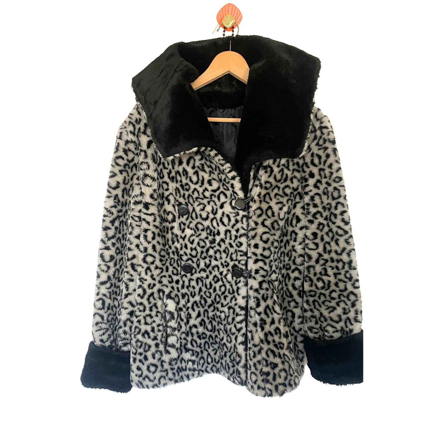 Vintage Silver and Black Faux Fur Leopard Print Short Jacket