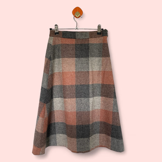 Vintage Plaid Knee Length Wool Skirt