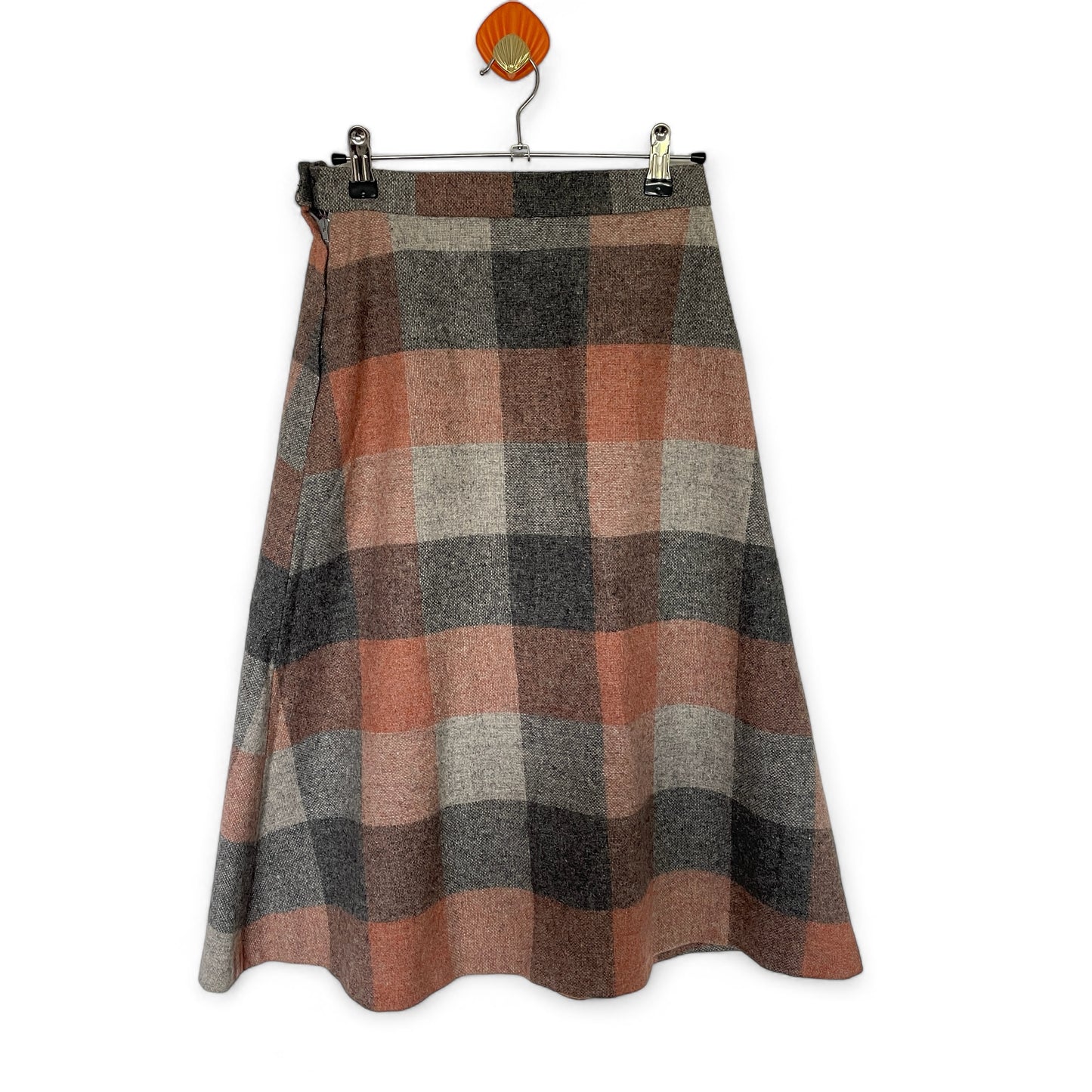 Vintage Plaid Knee Length Wool Skirt