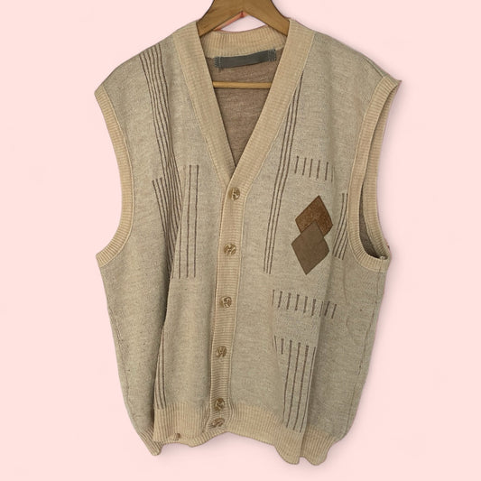 Vintage Cream Knit Grandad Vest/ Waistcoat