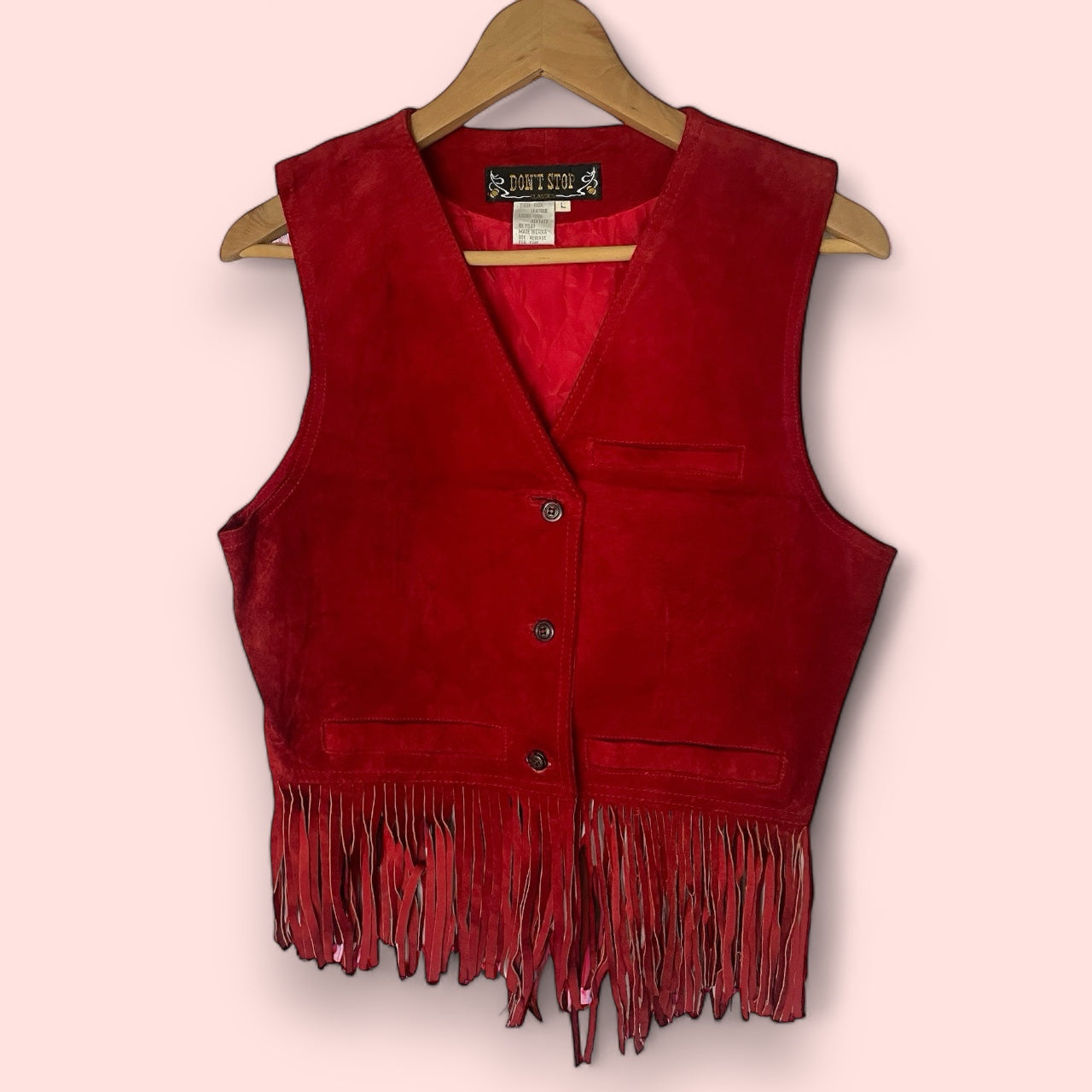 Vintage Red Suede Tassel Boho Waistcoat