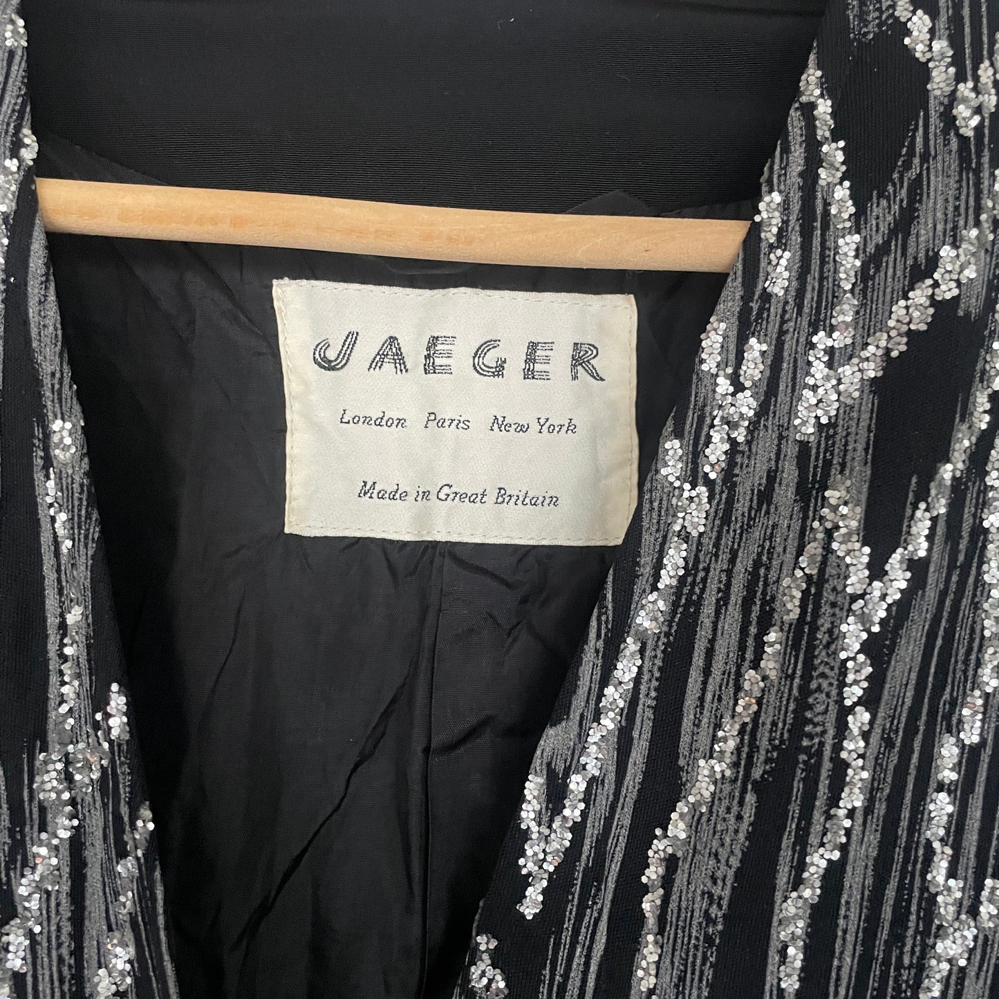 Vintage Jaeger Black and Silver Sparkle Evening Jacket