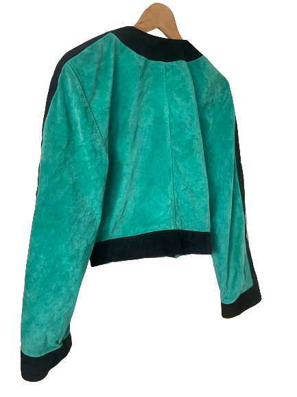 Vintage Italian Emerald Green Suede Cropped Military Style Jacket