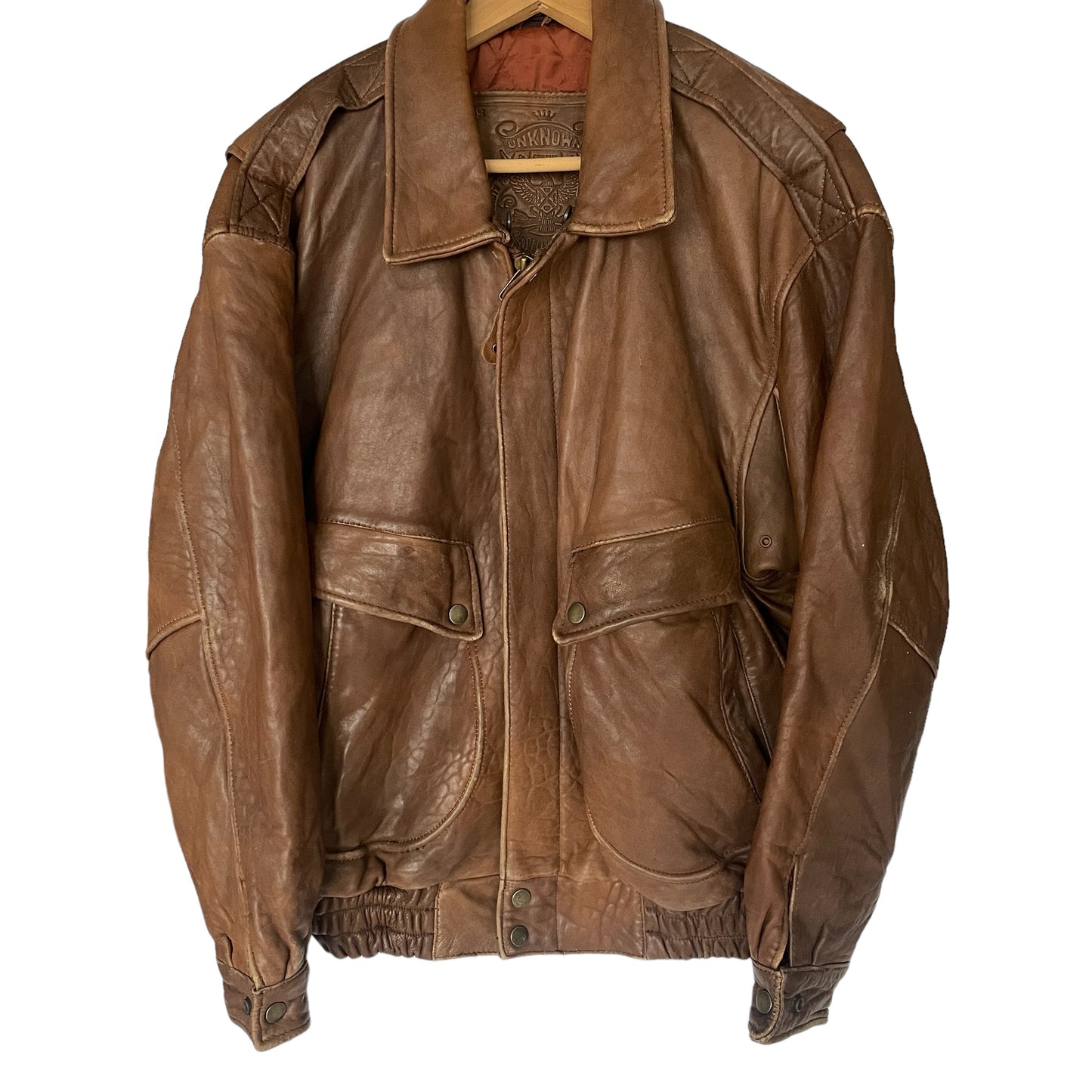 Vintage Soft Brown Leather Bomber Jacket