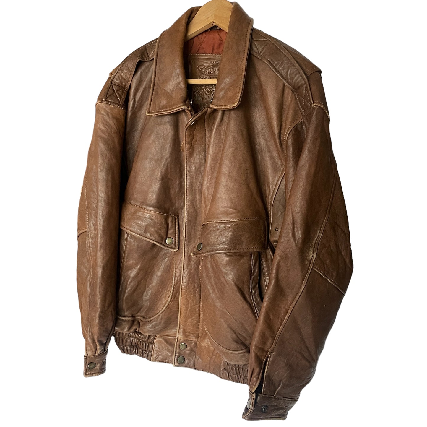 Vintage Soft Brown Leather Bomber Jacket