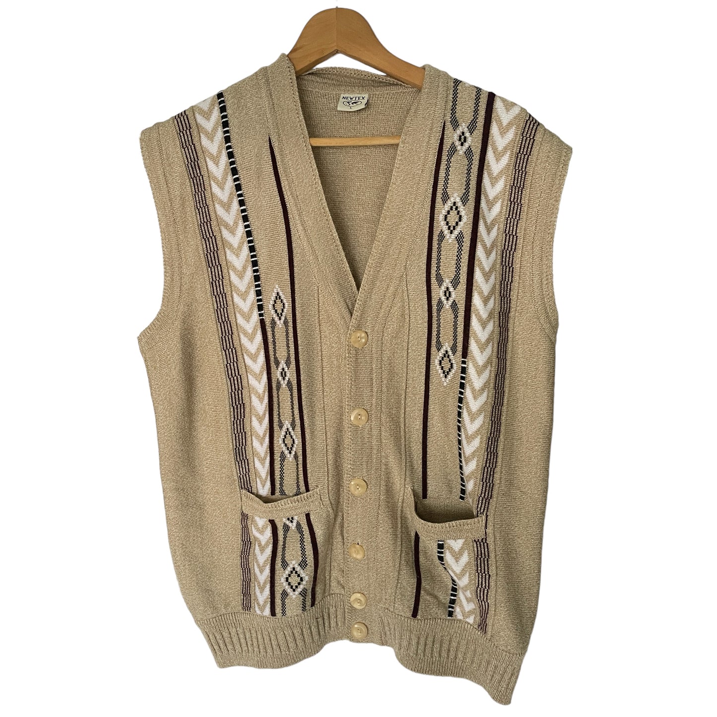 Vintage Abstract Print Cream and Brown Vest/ Waistcoat