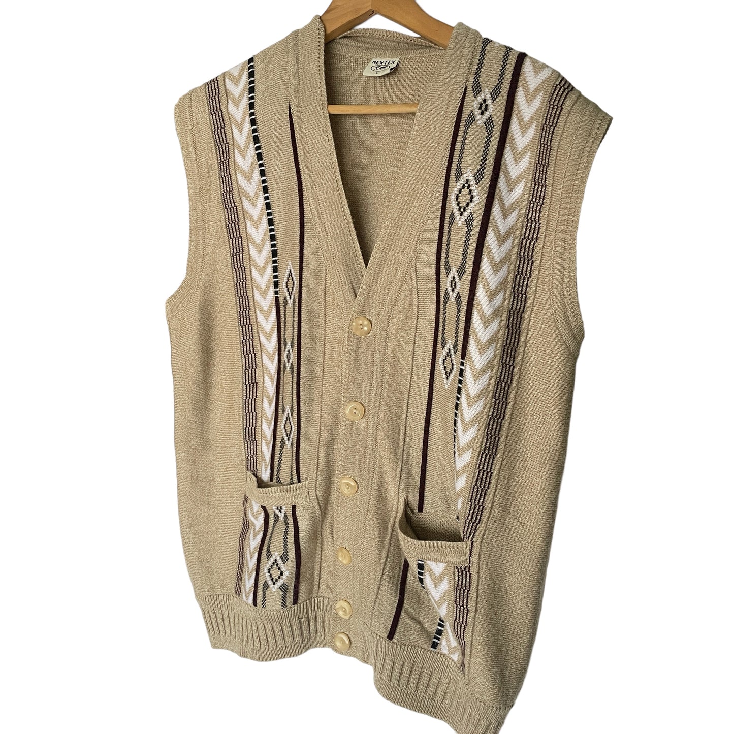 Vintage Abstract Print Cream and Brown Vest/ Waistcoat