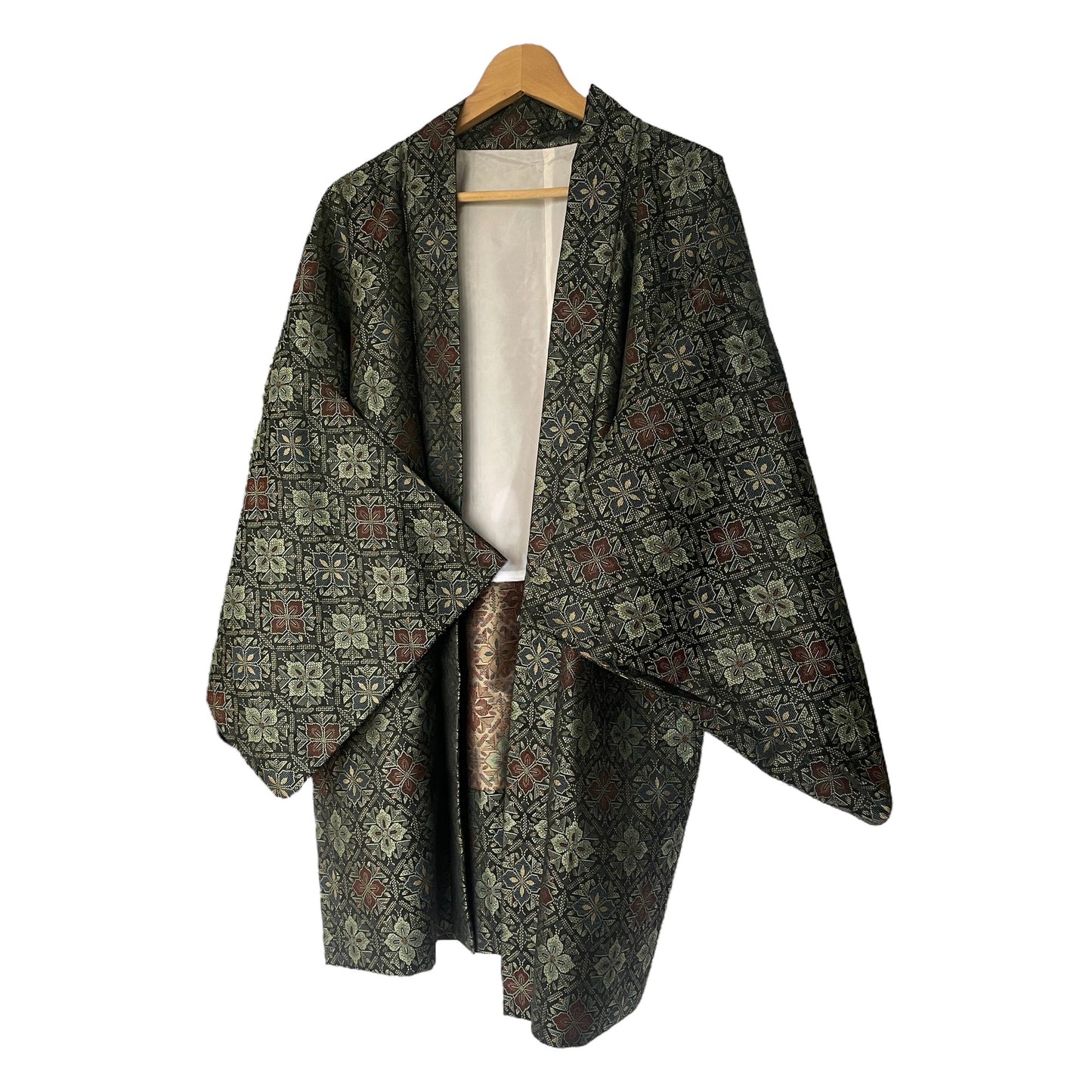 Vintage Green Floral Jacket Style Kimono