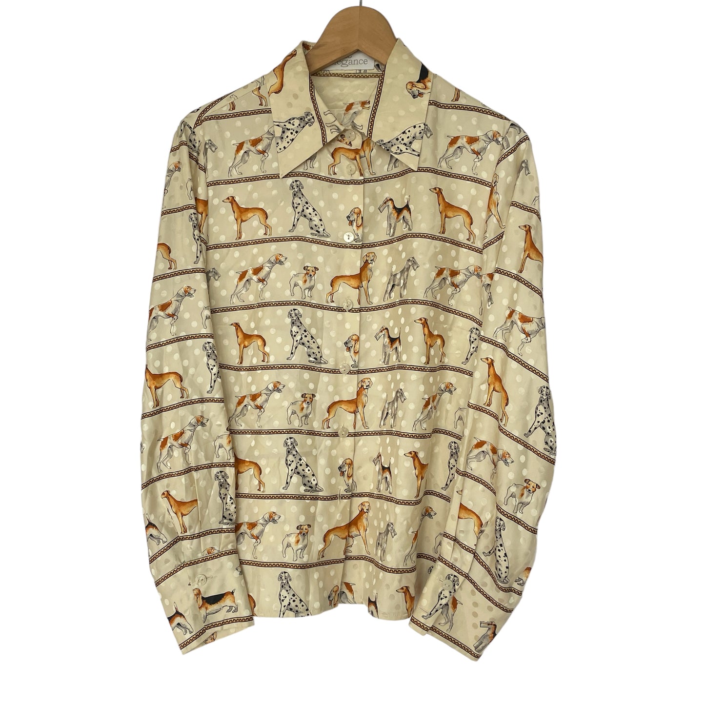 Vintage 100% Silk Blouse With Dog Pattern