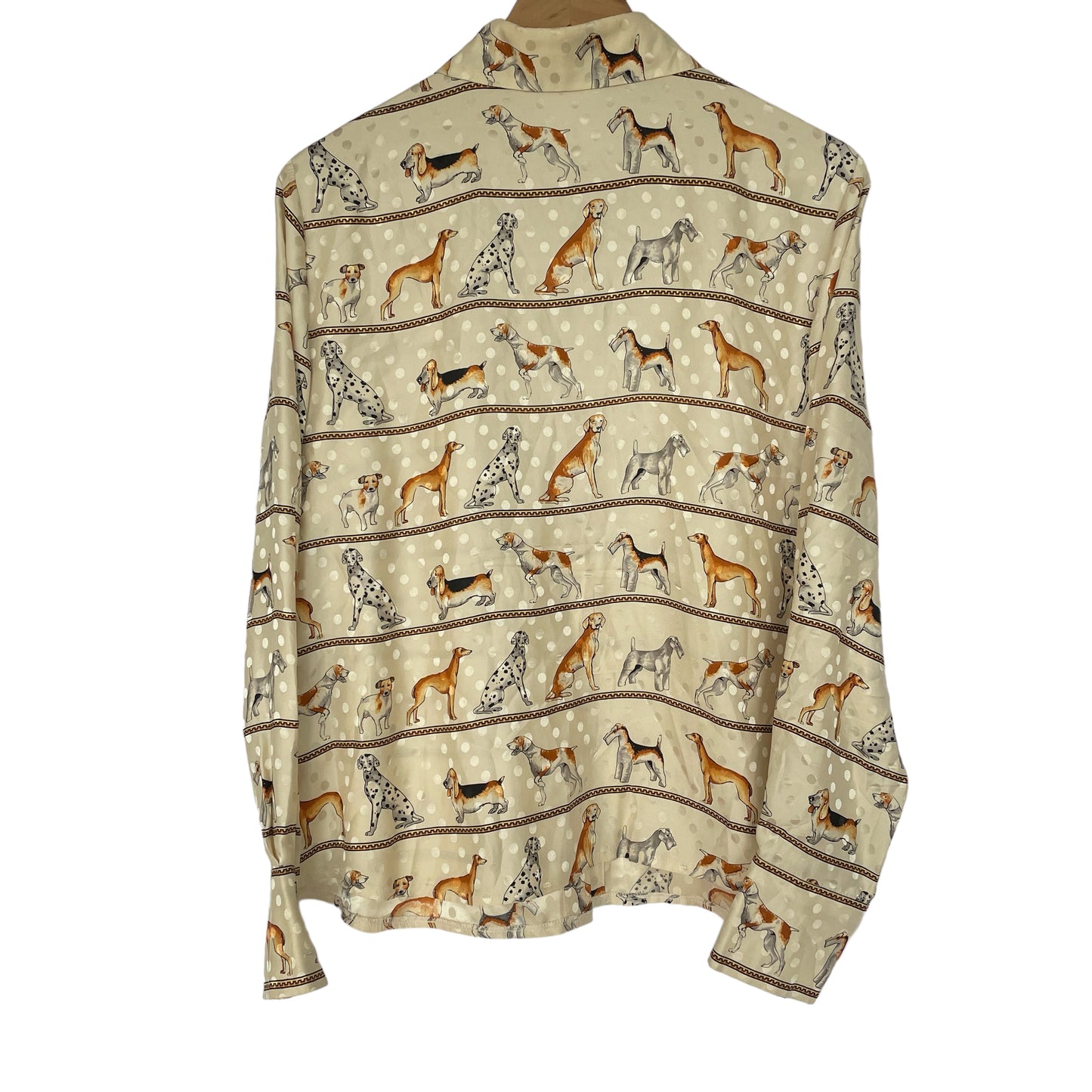 Vintage 100% Silk Blouse With Dog Pattern