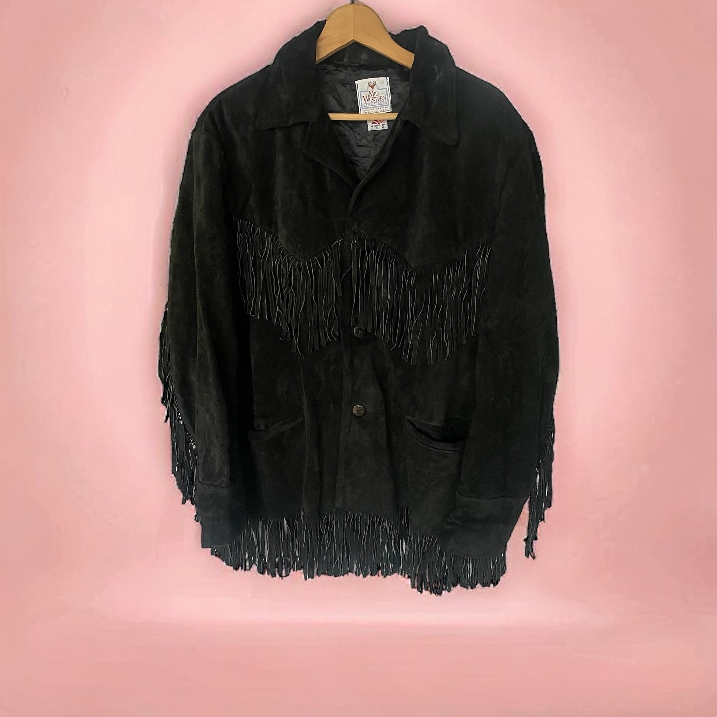 Vintage Black 100% Suede Tassel Jacket