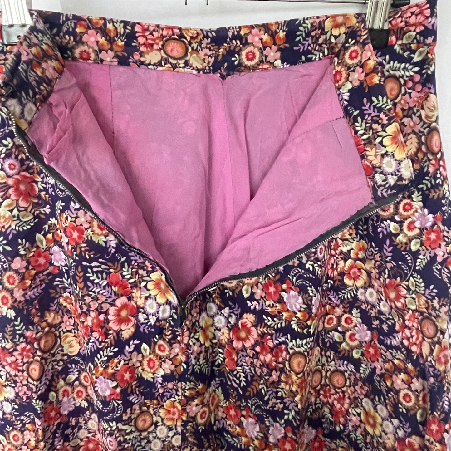 Vintage Handmade Floral Lined Skirt with Drop Pleat Detail