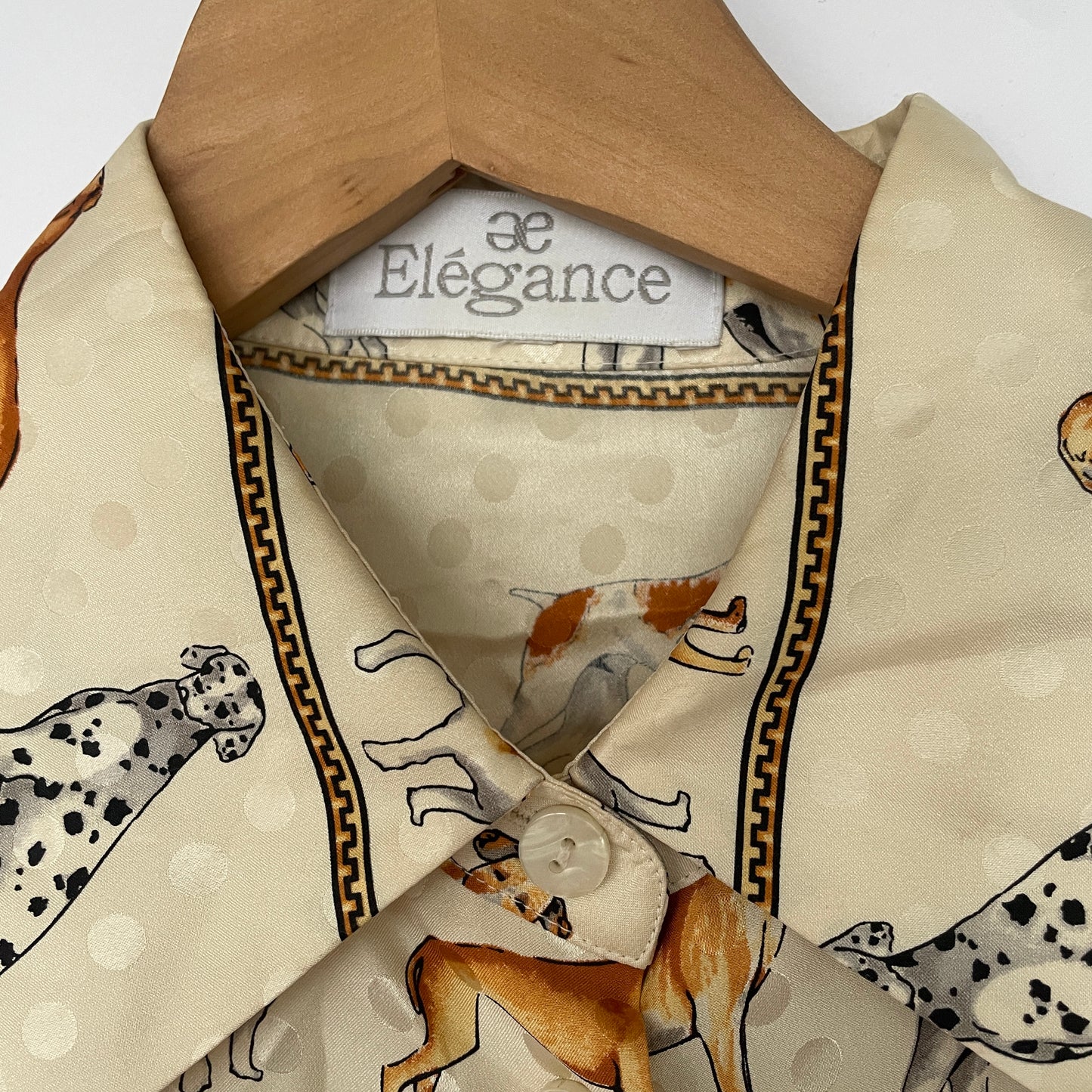 Vintage 100% Silk Blouse With Dog Pattern