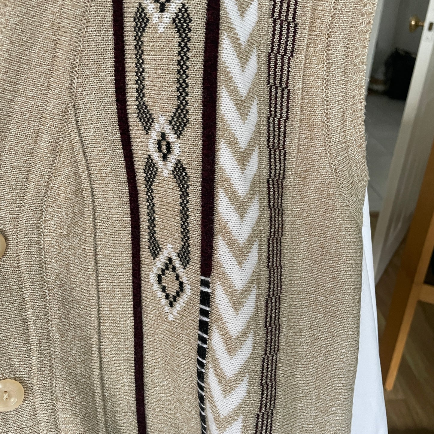 Vintage Abstract Print Cream and Brown Vest/ Waistcoat